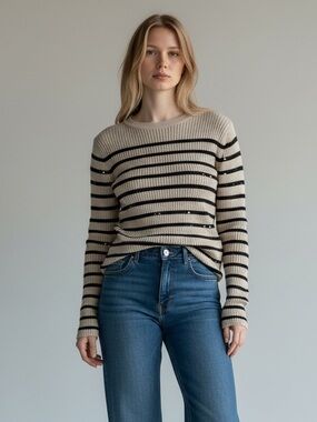 NWOT ✨ Mango Striped Ribbed Crewneck Sweater - Cream & Black